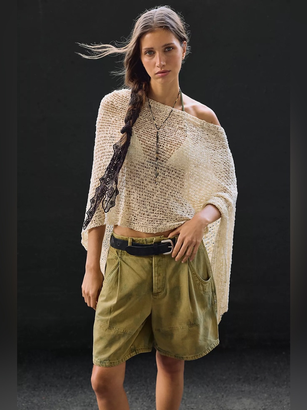Free People Olive Green Utility Cotton Shorts